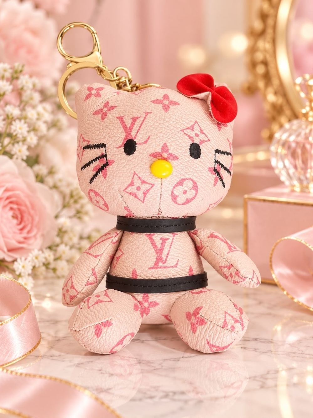 Luxury Pink Kitty Key & Card Holder Charm